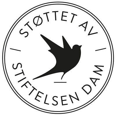 Logoen til Stiftelsen Dam med teksten "Støttet av Stiftelsen dam"