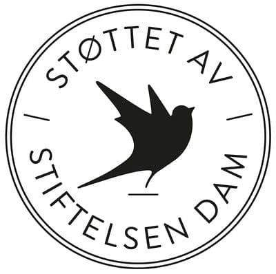 Logoen til Stiftelsen Dam med teksten "Støttet av Stiftelsen dam"